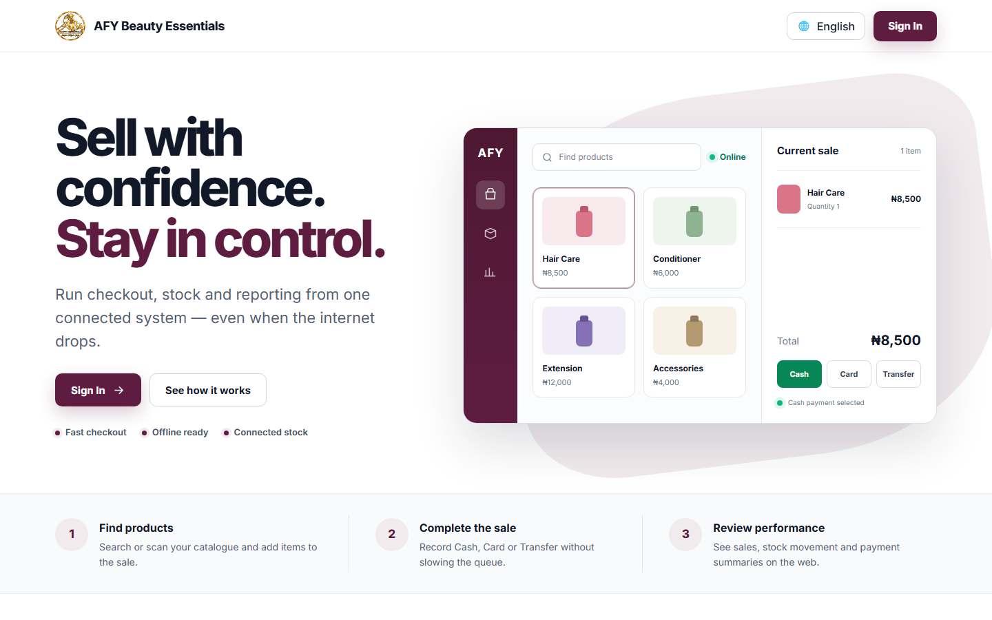 AFY Beauty Essentials website landing page