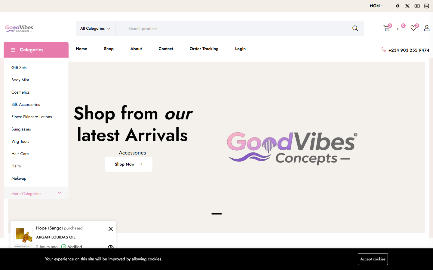 GoodVibes Concepts website landing page