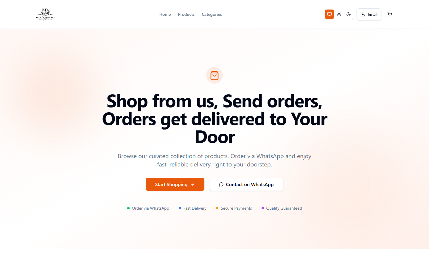 Lucci's Radiance website landing page